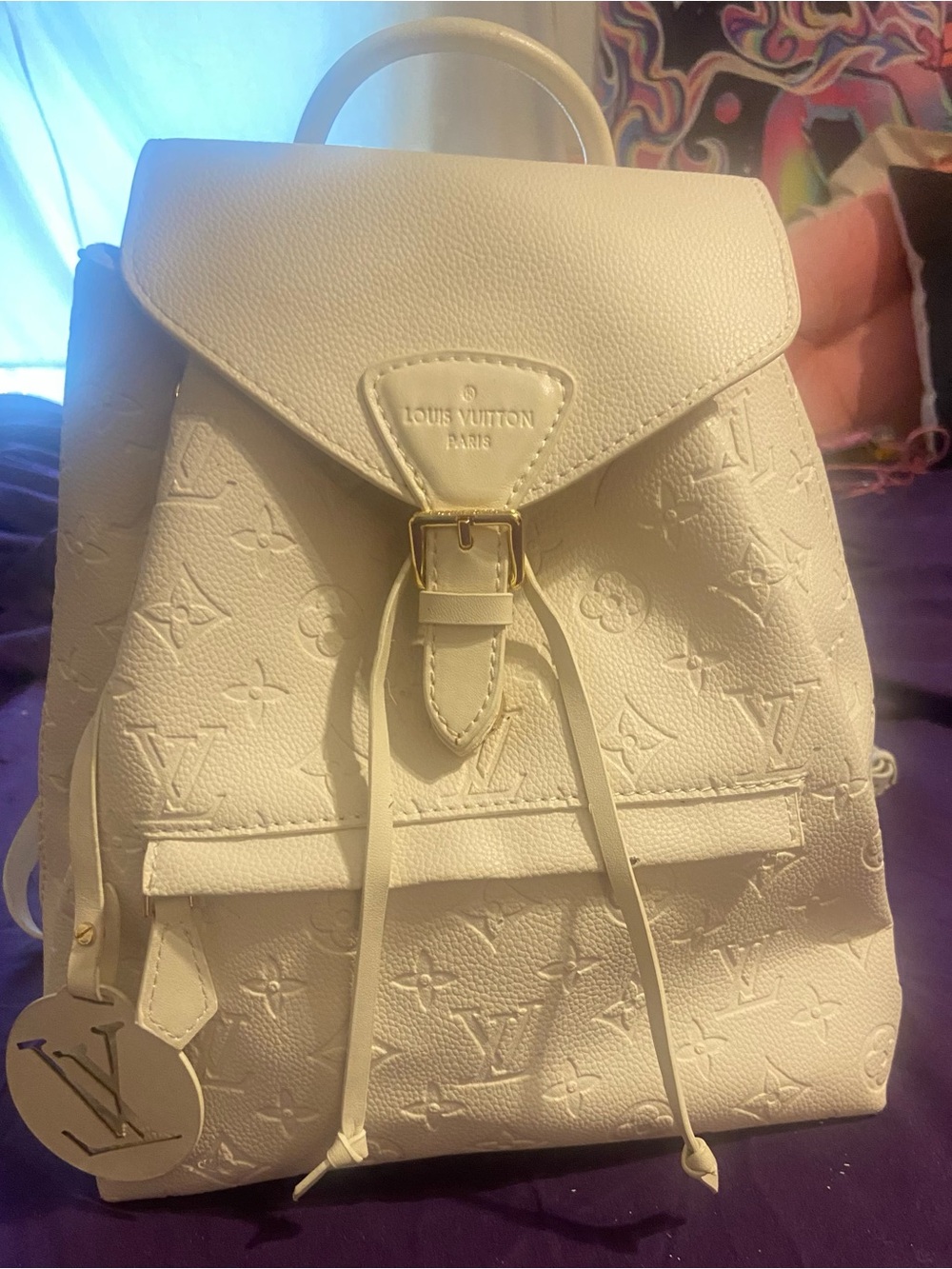 Cream Embossed Monogram Backpack - Picture 1 of 9